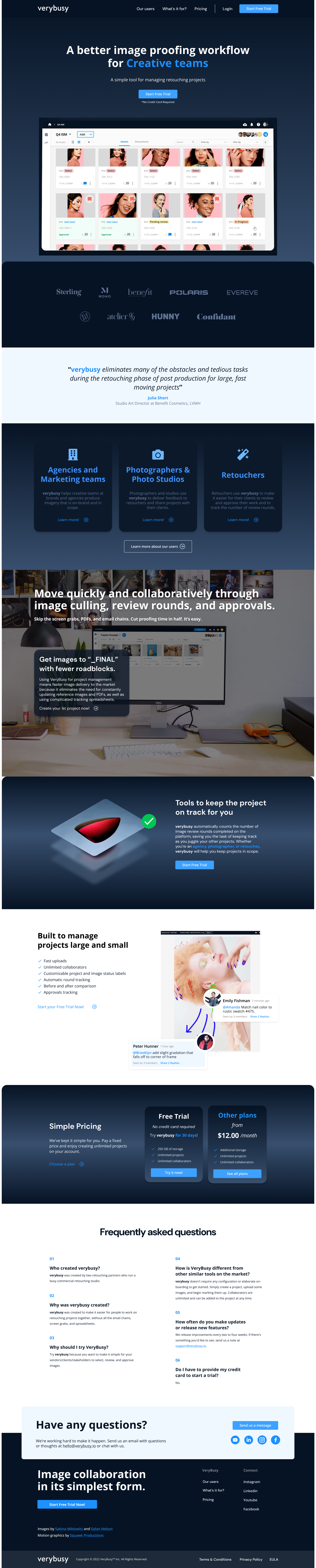 Verybusy landing — after the redesign