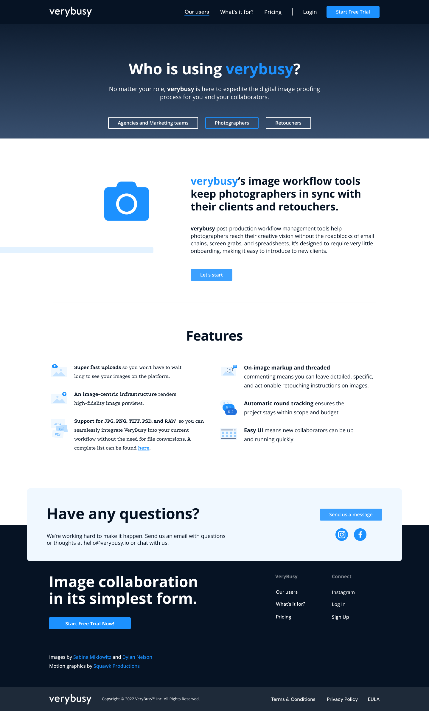 Photographers landing sub-page