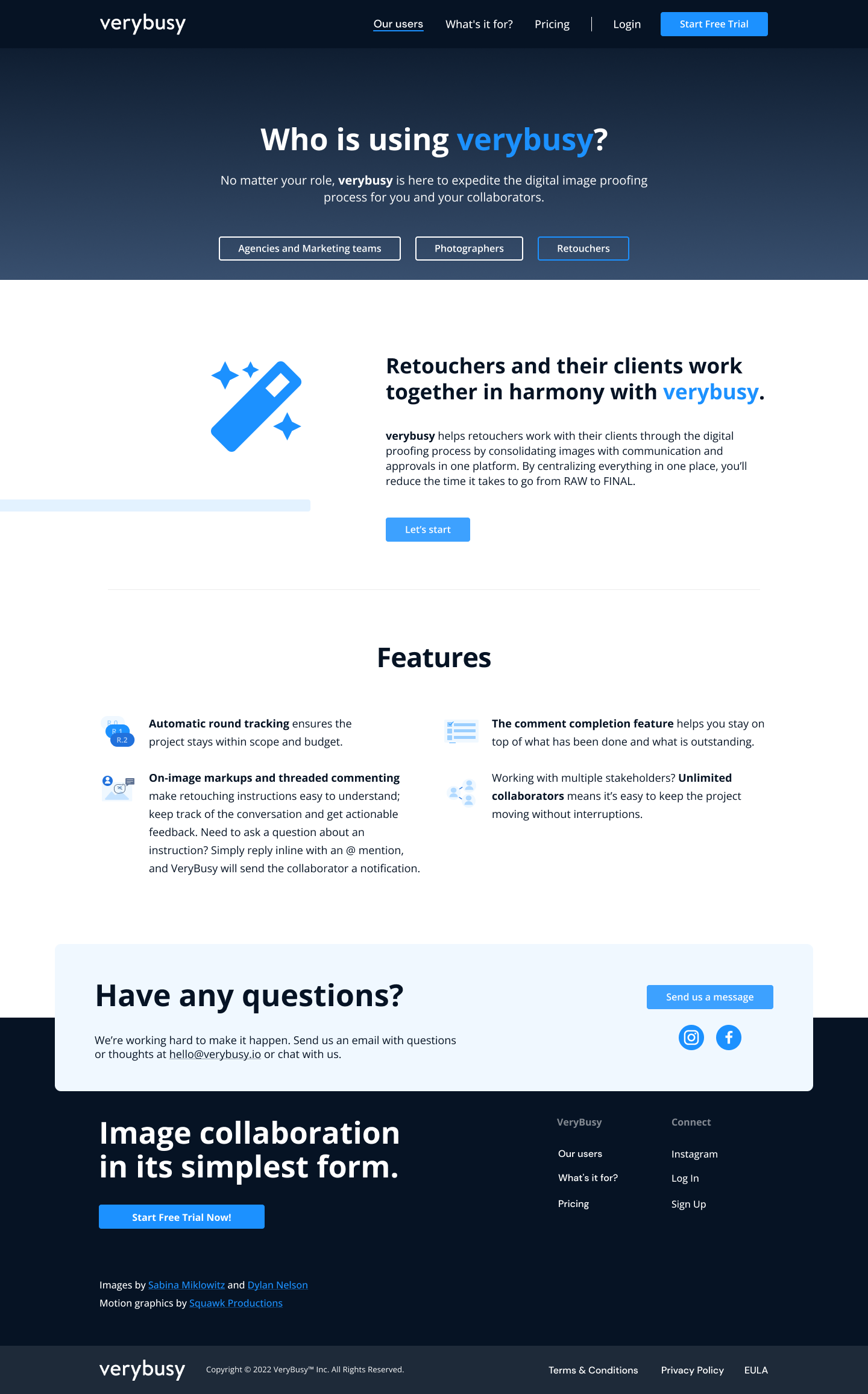 Retouchers landing sub-page