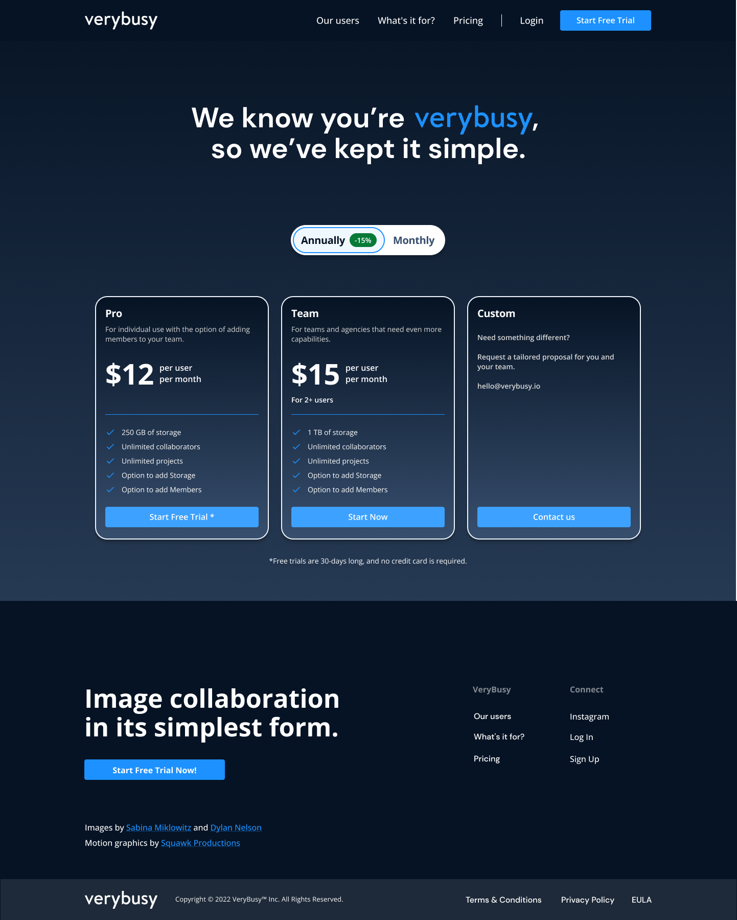 New pricing model with three plans and monthly / annual toggle